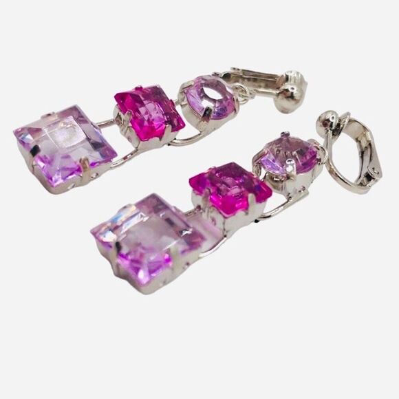 Lightweight Purple Dangle Clip on Earrings - Picture 3 of 4